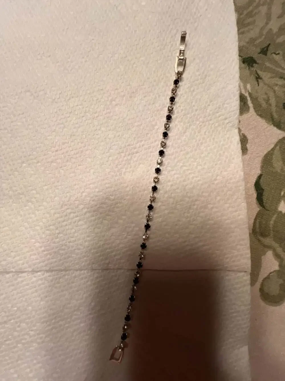 Silver-Tone Alternating Black and Clear Rhinestone Tennis Bracelet with Box Clas